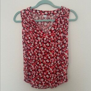XS Old Navy Floral V-Neck Blouse with Ties and Pleats - Red, Pink, Black, White